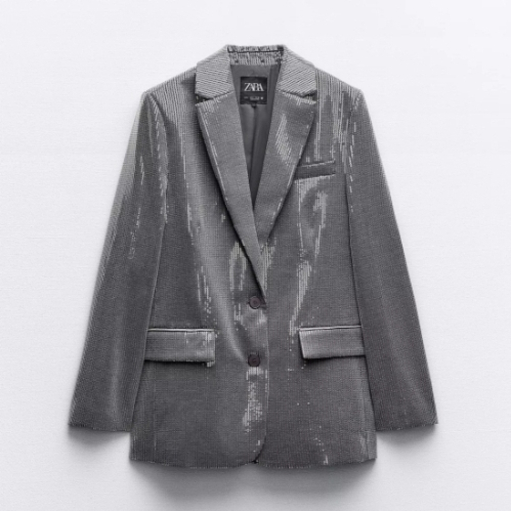 Zara Silver Sequin Blazer And Pants Set